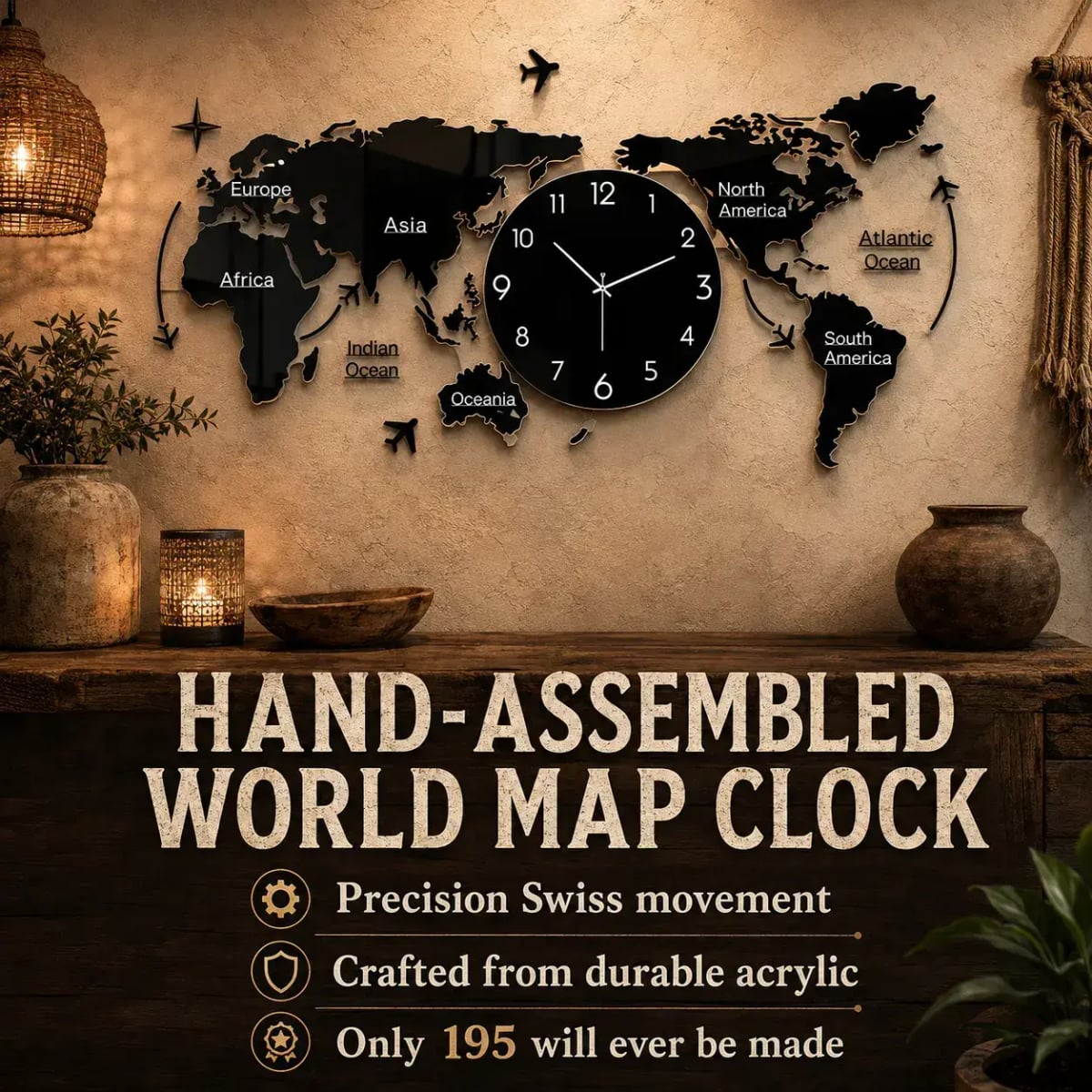 World Map Wall Clock